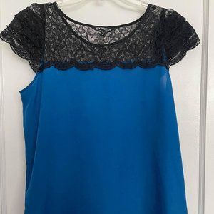 Express Lace Cap Sleeve Color Block Blouse Top